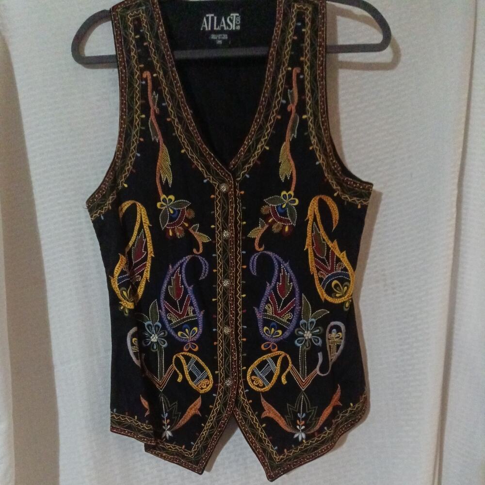 At Last & Co Embroidered Paisley Vest Women’s Medium Boho Western Vintage Style